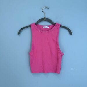 Zara Pink Ribbed Cropped Tank Top